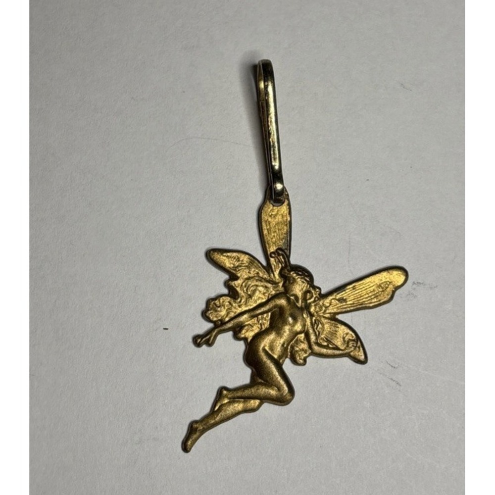 Vintage Gold Tone Fairy Pendant Detailed Winged Woodland Fantasy Jewelry 2"
